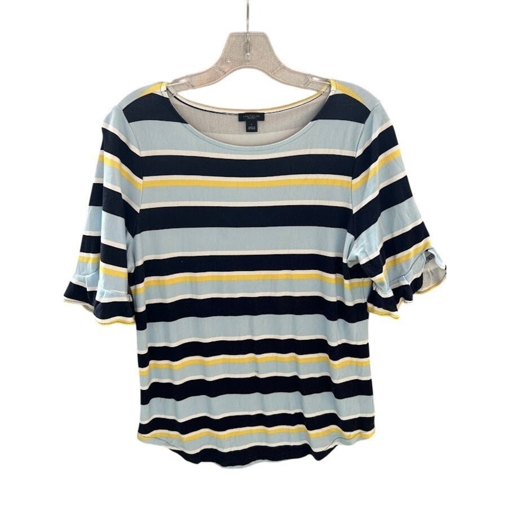 Ann Taylor Factory Striped Ruffle Sleeve Top‎ Women's Size Large